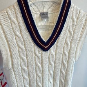 Vintage Cricket Vest with Navy and Burgundy Collar and Hem